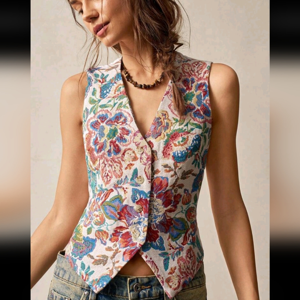 Women's Boho Floral Jaquard vlVest
